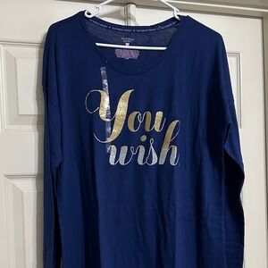 Victoria's Secret Blue Long Sleeve with Gold and Silver Text